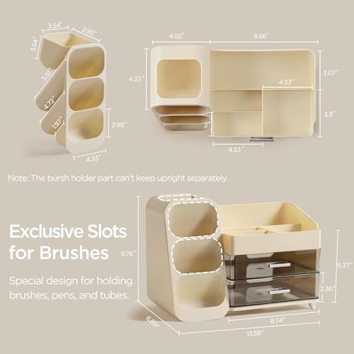 HBlife Makeup Organizer with Brush Holder for Vanity, Large Plastic Bathroom Countertop Organizer Skin Care Storage, Eas