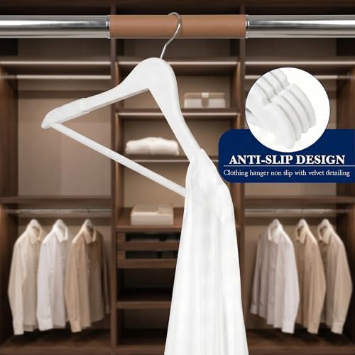 Wooden Hangers, 20 Pack, Non-Slip Velvet for Pants, Coats (White)