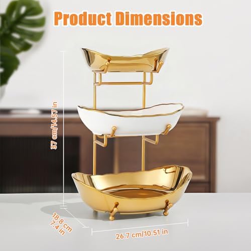 3 Tier Fruit Basket, Ceramic Fruit Bowl for Kitchen Counter 2