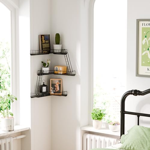 Fire Escape Wall Shelf - Modern City Style 3-Tier Corner Wall Shelves, Easy to Install Metal Ladder Shelf for Figures, N