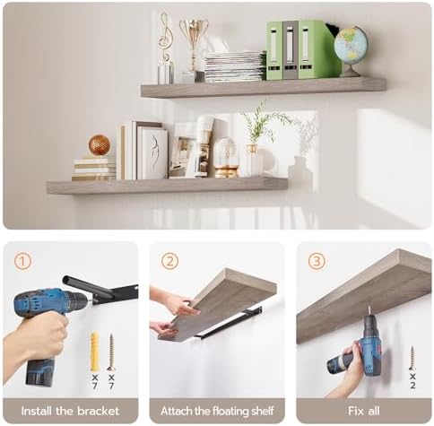 HOOBRO Floating Shelves for Wall, Wall Mounted Shelf Set of 2, 23.6" Hanging Shelf with Invisible Brackets, for Wall in 
