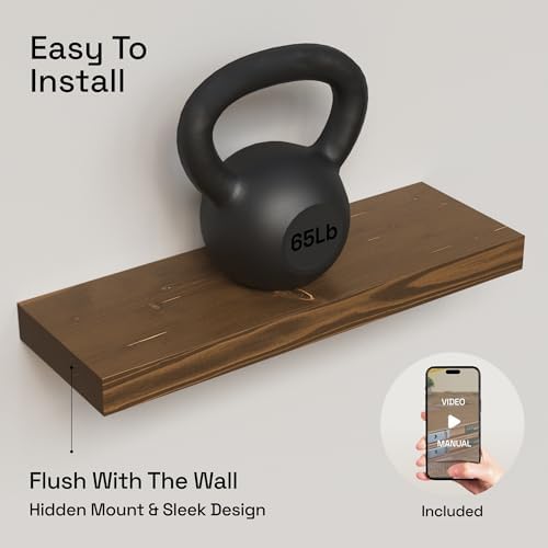 Solid Wood Floating Shelves for Wall 20 Inch Walnut, Wooden Bathroom Shelf