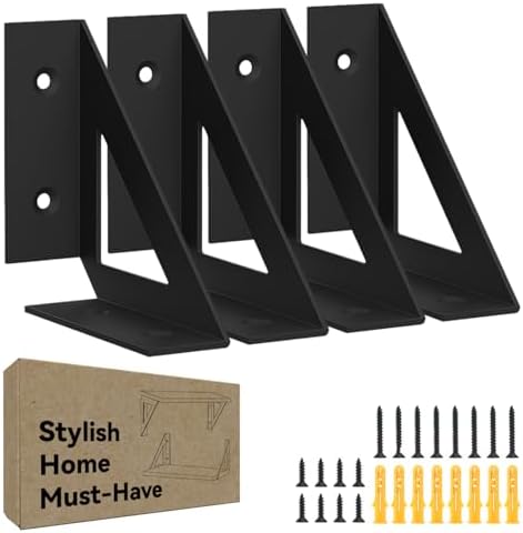 SOGAL Black Shelf Brackets 4 Inch,Wall Bracket for Shelves,Small,4 Pack