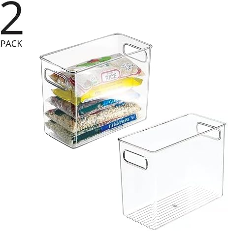mDesign Plastic Modern Kitchen, Pantry Food Storage Container Bin w/ Handles - Cabinet, Fridge/Freezer, Countertop Organ