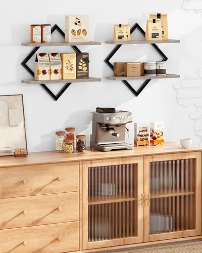 CHOEZON Floating Shelves for Wall, Set of 2 Wall Mounted Shelves, 2-Tier Hanging Shelves, for Living Room, Bedroom, Kitc