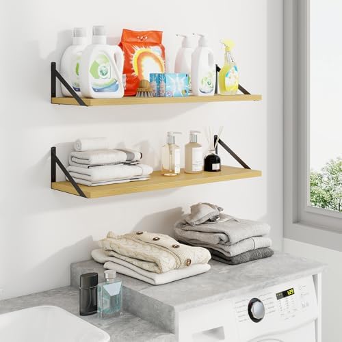 Axeman 30 Inch Floating Shelves, 10 Inch Deep Oak Wall Shelves Set of 2