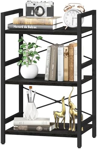 3 Tier Bookshelf, Small Book Shelf, Bookcase with Metal Frame & Wood Shelf
