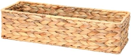 Household Essentials Water Hyacinth Rectangular Storage Basket with Handwoven Fibers and Iron Frame, Natural Finish