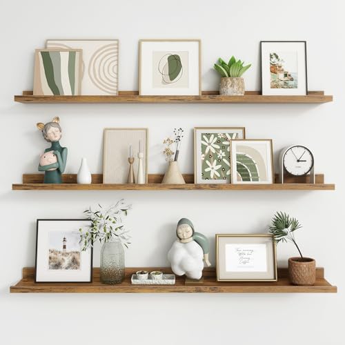 Axeman Picture Ledge Shelf, 48 Inch Brown Floating Shelves Set of 3