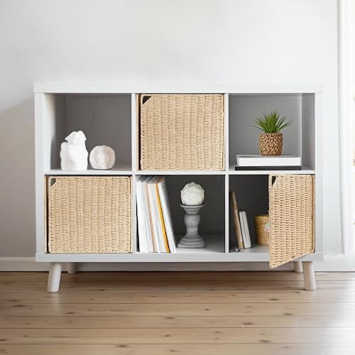 AELS 13" Handwoven Natural Fibre Doors for Cube Storage Shelf, Set of 3, Boho Straw Shelf Cover for Bookcase & Open Book
