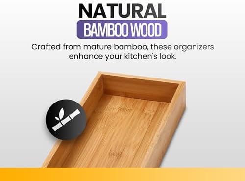 YBM HOME Pack of 12 & Kitchen Bamboo Drawer Organizer Box 14" Lx10 Wx2 H #319