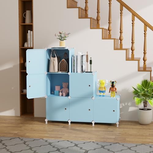 6Cube Storage Organizer Modular Stackable with Doors Blue