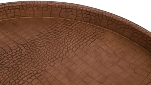 HofferRuffer Round Serving Tray 20'', Elegant Faux Leather Circle Ottoman Table Tray, Serve Tea Coffee Breakfast in Bedr