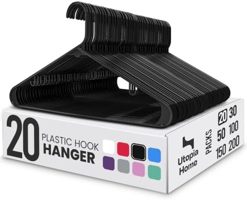 Utopia Home Plastic Hangers 20 Pack – Built-in Strap Hooks Black