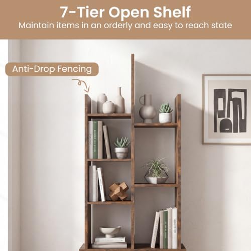 GIANTEX 5-Cube Bookcase with Large Drawer, Industrial Freestanding Open Display Shelving with Anti-toppling Device, 7 St