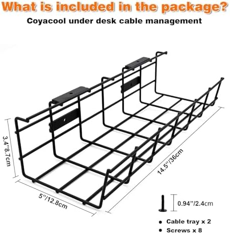 Under Desk Cable Management- 4 Pack Cord Organizer. Metal Wire Cable Management Tray for Office, Studio and Home. Super 