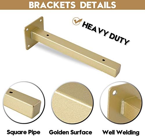 AddGrace 4 Pack Shelf Brackets Wall Mounted Gold Shelf Brackets Heavy Duty Metal Rustic Floating Shelf Bracket with Scre