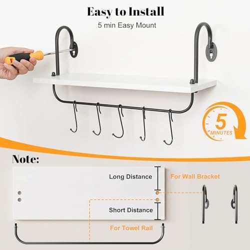 Olakee Floating Wall Shelves for Kitchen Bathroom Coffee Nook with 10 Adjustable Hooks for Mugs Cooking Utensils or Towe
