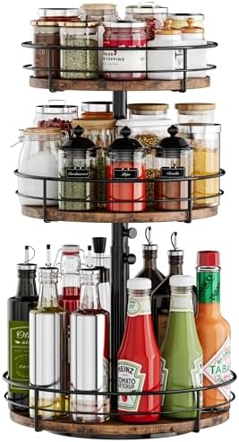 3 Tier Lazy Susan Spice Rack Organizer 360° Rotating, Black