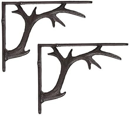 2PCS Cast Iron Deer Antler Wall Shelf Brackets, 7.6in (H), Brown