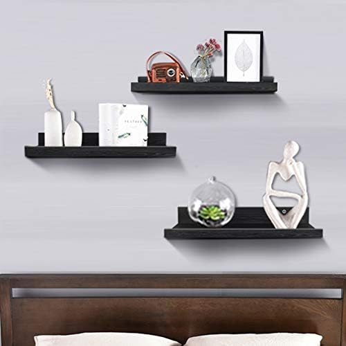 Lavezee 24 Inch Black Wall Mounted Floating Shelves Set of 3, Picture Shelving Ledge for Kitchen, Living Room, Bedroom, 