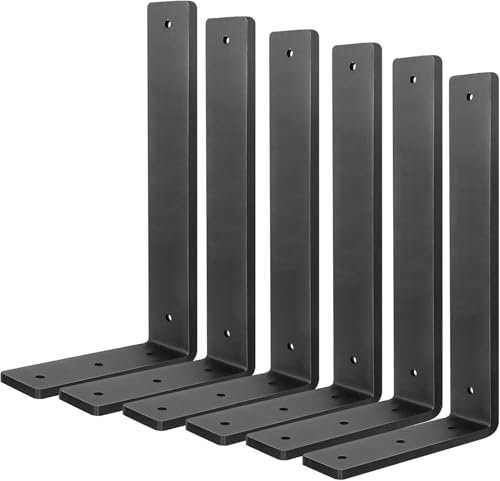 Floating Shelf Bracket 12 Inch, 6 Pack Heavy Duty Shelf Brackets, Black Wall Shelf Bracket for DIY Decorative with Mount
