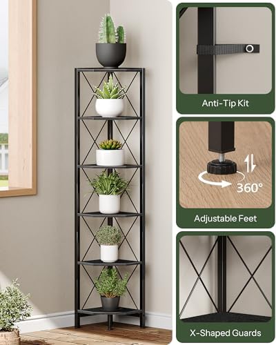 CHOEZON 6-Tier Corner Shelf, Corner Bookcase, 66.9" Tall Vertical Display Rack, Plant Stand, Open Storage Shelf, for Liv