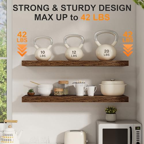 40 Inch Floating Shelves Set of 2, 8 Inch Deep Wall Shelf, Rustic Wood Storage Shelves for Bedroom, Kitchen, Bathroom, W