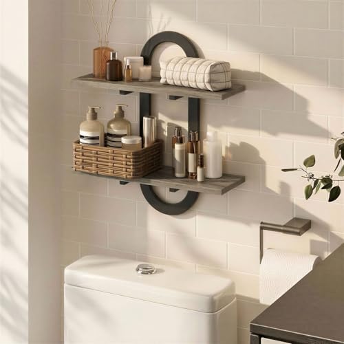 Floating Shelves, 2Pcs Wall Mounted Shelves with 2-Tier Bathroom Hanging Storage Shelves Set for Living Room Bedroom Bat