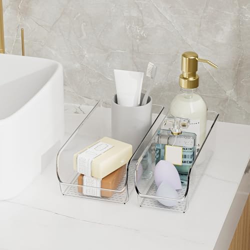 Ettori Set of 4 Clear Storage Bins for Fridge & Cabinet Organization, BPA-Free Plastic Food Organizers to Instantly Decl