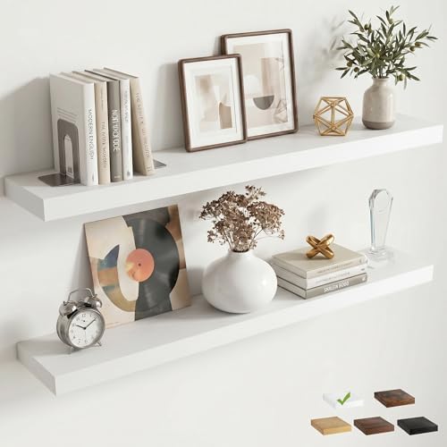 40 Inch Floating Shelves for Wall, 6.5"D Wood Storage Shelves, White Finish