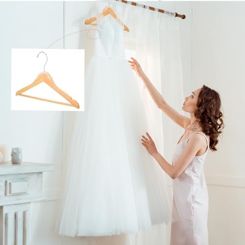 Cinnvoice 5 Pcs Wooden Pearl Bridal Dress Hanger, Wood Color, Stylish