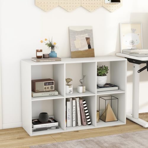 DORTALA 6 Cube Bookcase, Floor Standing Bookshelf with Open Back, Anti-Tipping Kits, Modern Storage Organizer Display Sh