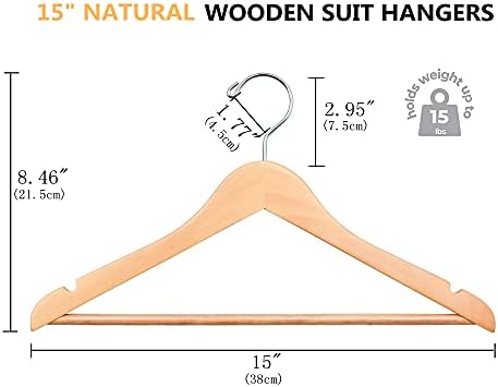 Amber Home 20 Pack 15" Natural Wooden Clothes Hangers for Woman