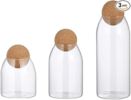 Glass Jar with Wood Lid Ball Jar Food Storage Container Clear Candy Jars Food Storage Canister Sugar Coffee Tea Beans Spice Salt Storage 3 Pcs