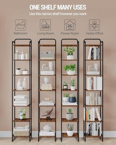 Hzuaneri Bookcase Bookshelf, Narrow Book Shelf, Industrial Corner Shelf