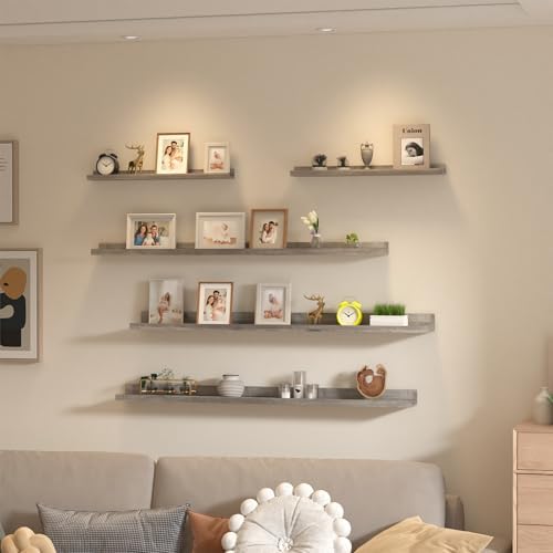 Giftgarden 47 Inch Long Floating Shelves for wall Set of 5, Grey Wood Wall Shelves for Bathroom, Bedroom, Kitchen, Livin