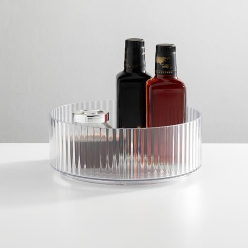 mDesign Fluted Lazy Susan Turntable Plastic Spinner for Kitchen and Bathroom Cabinet, Cupboard, Countertop Organizing, R