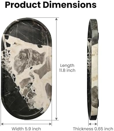 11.8 x 5.9 Inch Black White Veined Oval Marble Tray