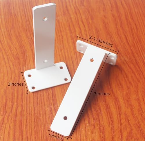 8 Pack - 7 inch White Hidden L Shelf Bracket (1/5 Inch Thicked) Iron Floating Shelf Brackets Rustic Industrial Metal Bra