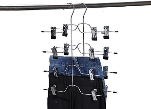 40 Quality Pant Skirt Trouser 4-Tier Pants Metal Hangers Heavy Duty Metal and Clips, Great for Slacks, Trousers, Jeans, Towels (40)