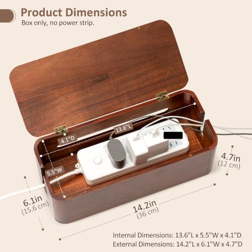 Large Acacia Wood Cable Management Box - Cord Hider&Organizer for TV Wires
