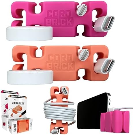 CordBrick 2PK Silicone + Steel Weighted Cord Holders for Nighstand, Cable Wraps for Travel, iPhone Accessories, Small Gr
