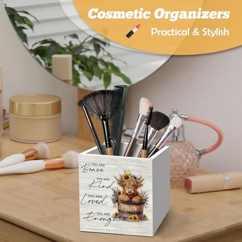 Inspirational Highland Cow Pen Holder Organizer for Desk Accessories