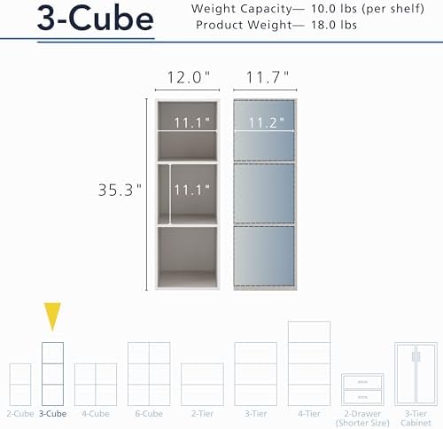 Homes: Inside + Out Apexa 3-Cube Storage Organizer Shelves, Stackable Wood Bookcase Fits Cubby Bins for Organization, Do