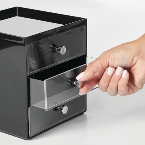 mDesign Makeup Organizer Storage Station Cube with 3 Drawers for Bathroom Vanity, Cabinet, Countertops - Holds Lip Gloss