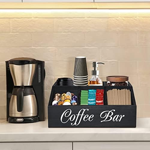 ugiftt Coffee Station Organizer for Counter, Wood Coffee Pods Holder Storage Basket, Tea Condiment Storage Organizer, Ru