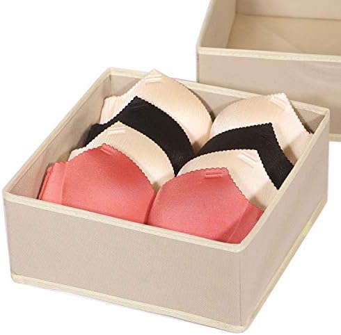 DIOMMELL 9 Pack Foldable Cloth Storage Box Closet Dresser Drawer Organizer Fabric Baskets Bins Containers Divider for Clothes Underwear Bras Socks Clothing, Beige 900