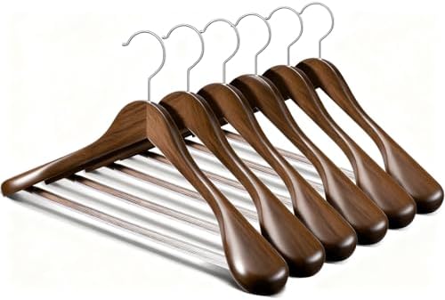 Wide Shoulder Wooden Hangers 6 Pack, Premium Wood Suit Hangers for Coats,Suits, Jackets & Pants