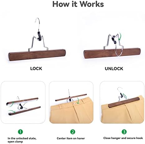 Nature Smile Wooden Pants Hangers Non Slip Smooth Finish Solid Wood Clamp Skirt Hanger Hair Extension Hangers with 360° Swivel Hook (20Pcs, Retro)